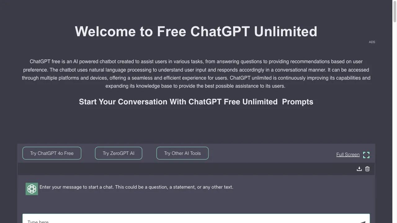 Screenshot of ChatGPT Free