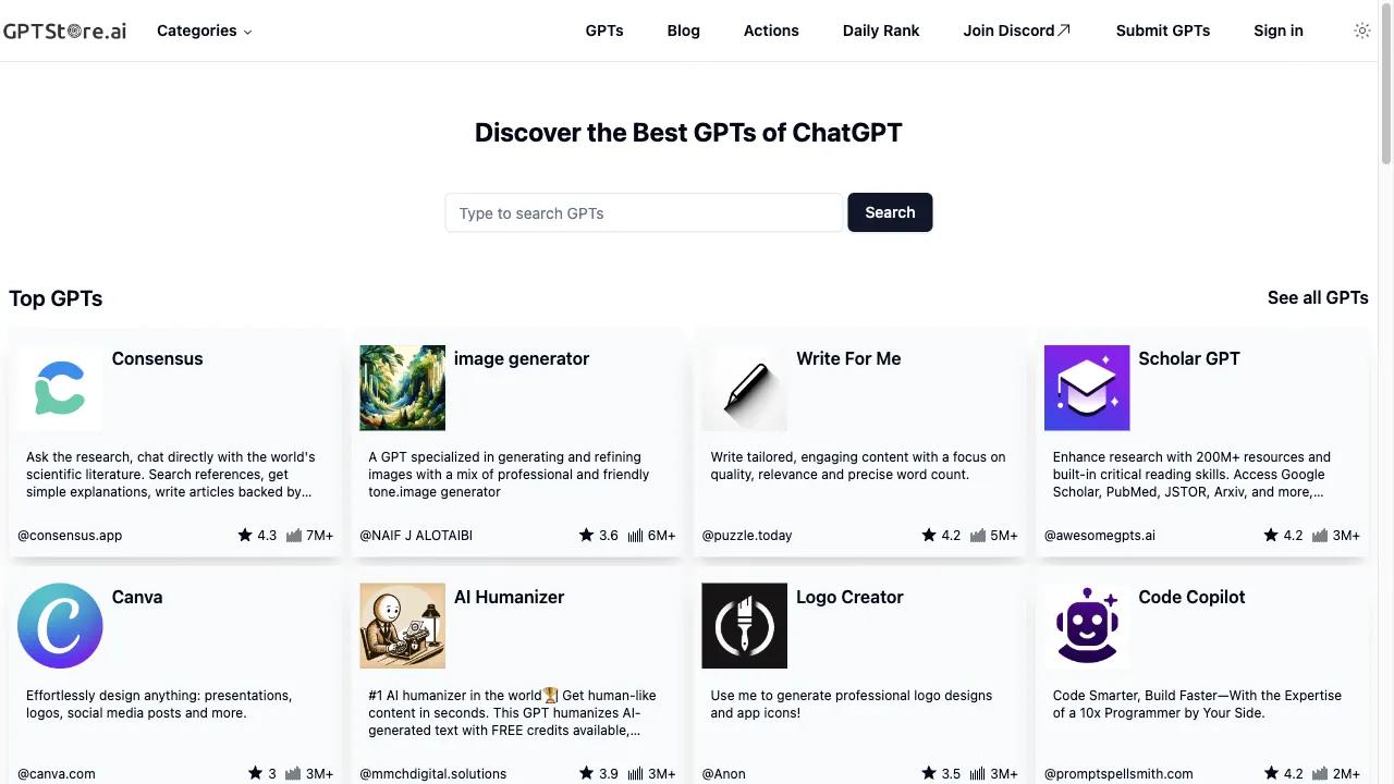 Screenshot of GPTStore.AI