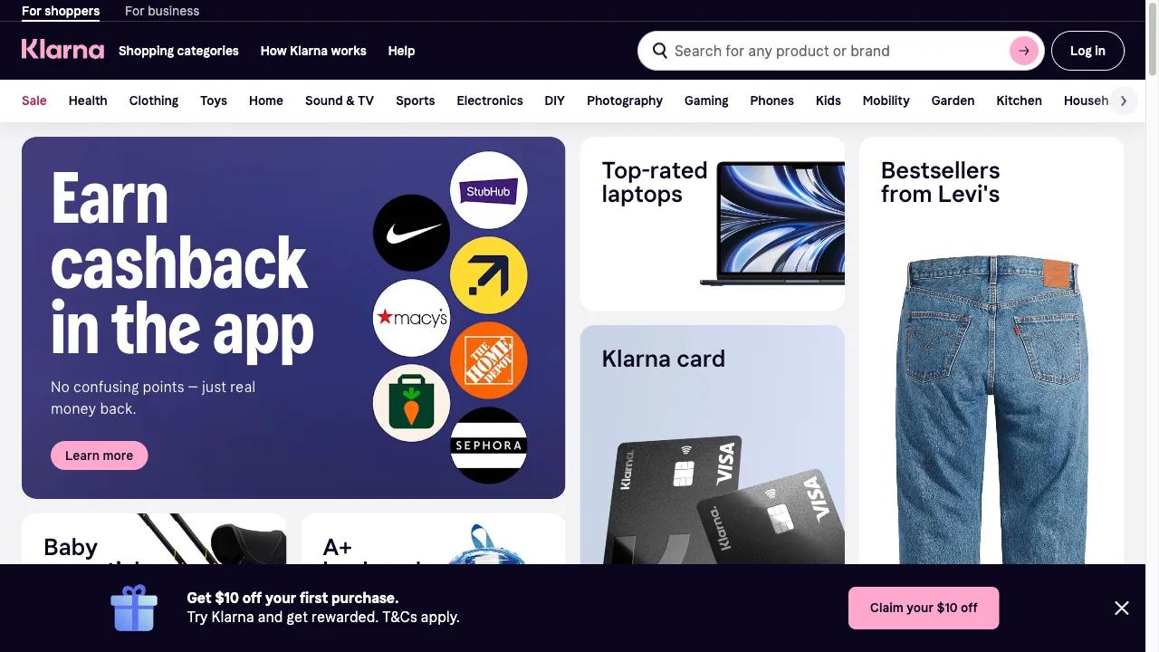 Screenshot of Klarna